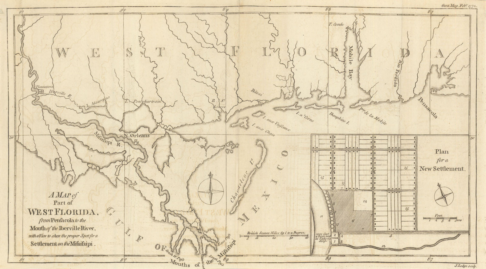 A Map of part of West Florida, from Pensacola to the… Iberville. LODGE 1772